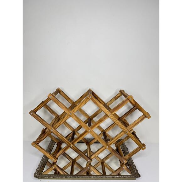 VINTAGE || Mid Century Accordion Style Folding Wooden Wine Rack 10 Bottle - Picture 9 of 9